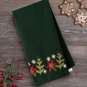 Crate & Barrel Poinsettia Embroidered Dishtowel